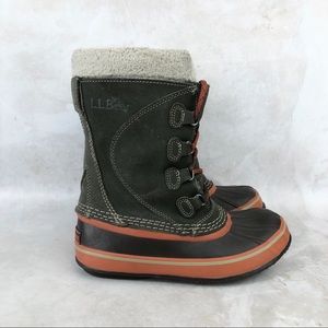 L.L. Bean Green Leather Kids Winter Snow Boots Size 3